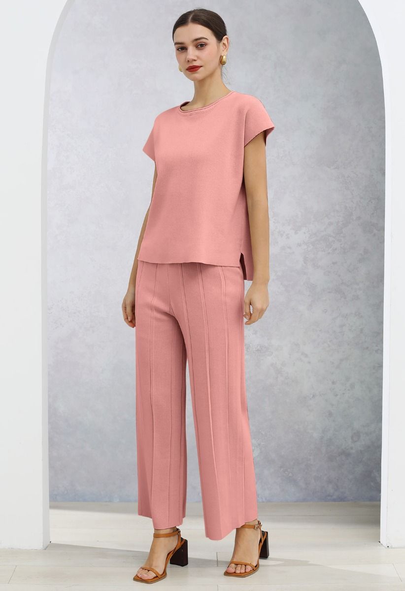 Daily Comfort Sleeveless Top and Straight-Leg Pants Set in Candy Pink