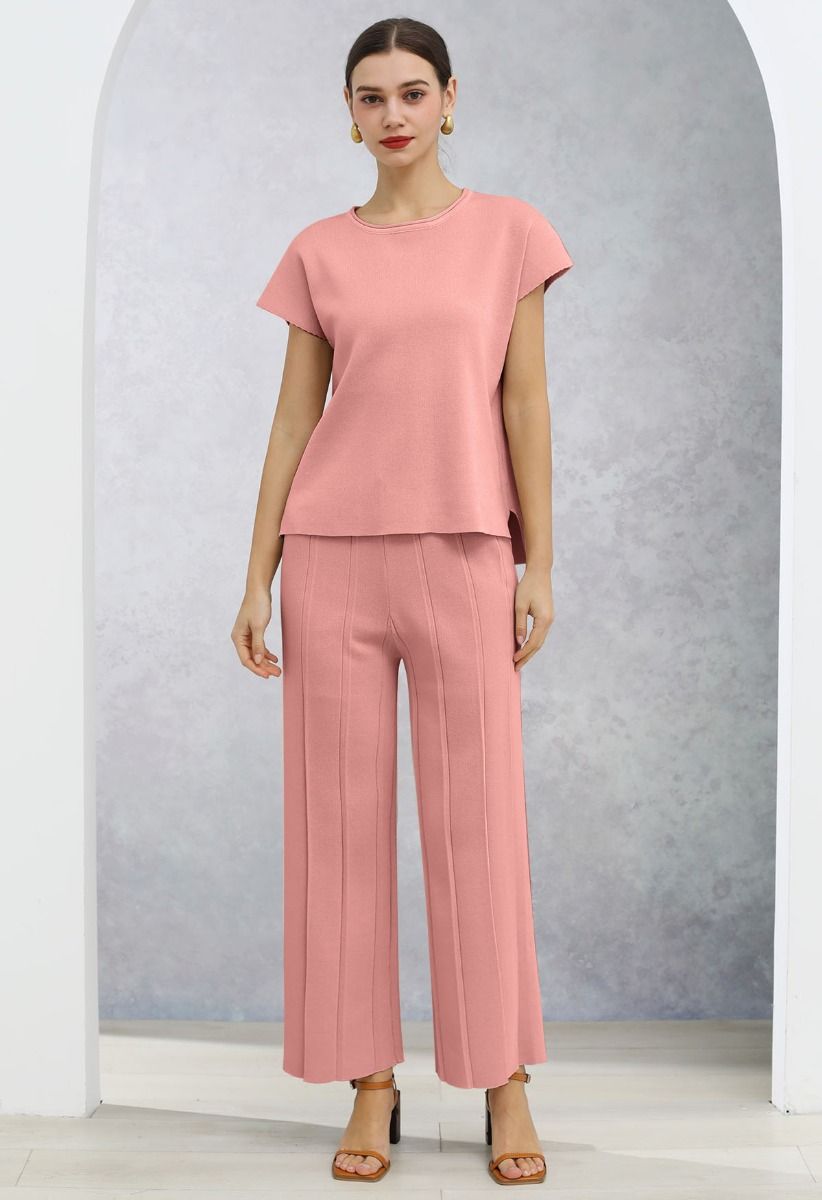 Daily Comfort Sleeveless Top and Straight-Leg Pants Set in Candy Pink