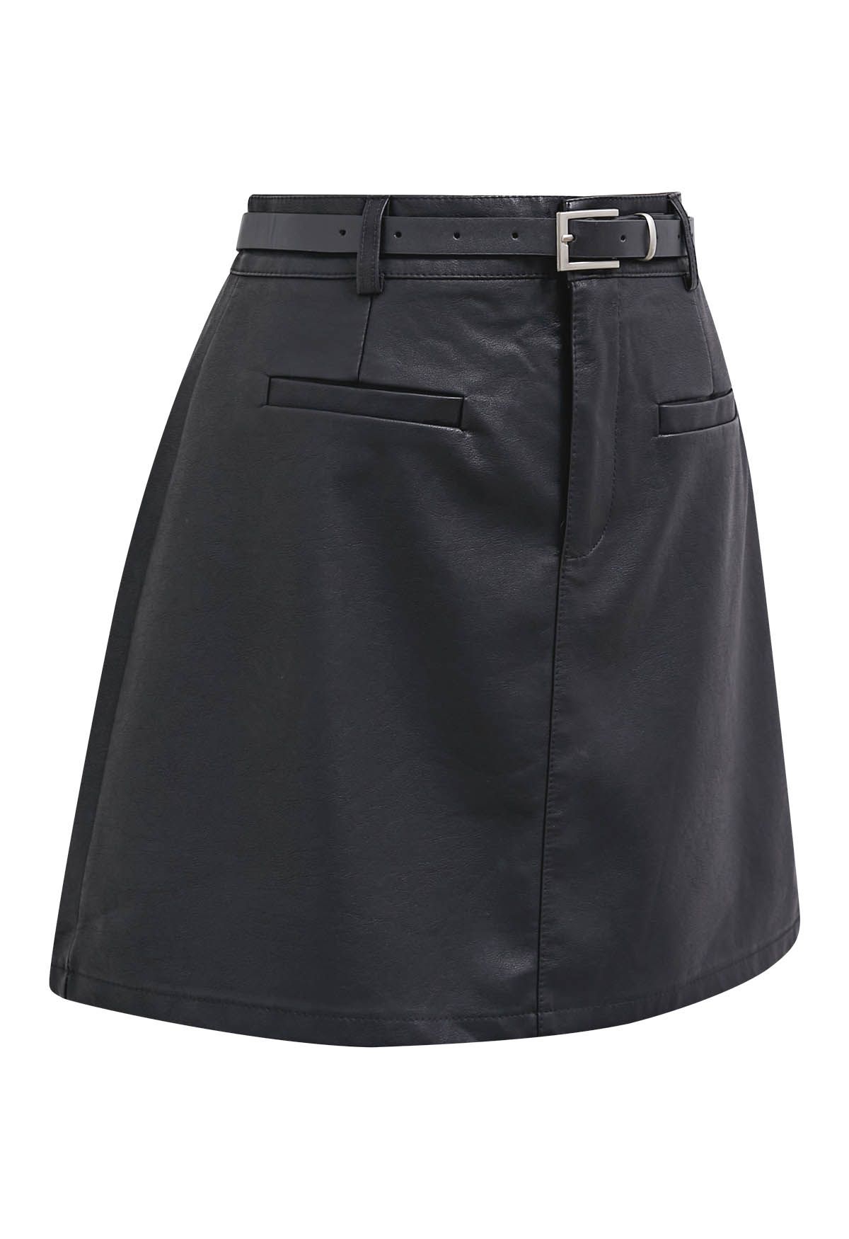 Faux Leather Belt Mini Bud Skirt 