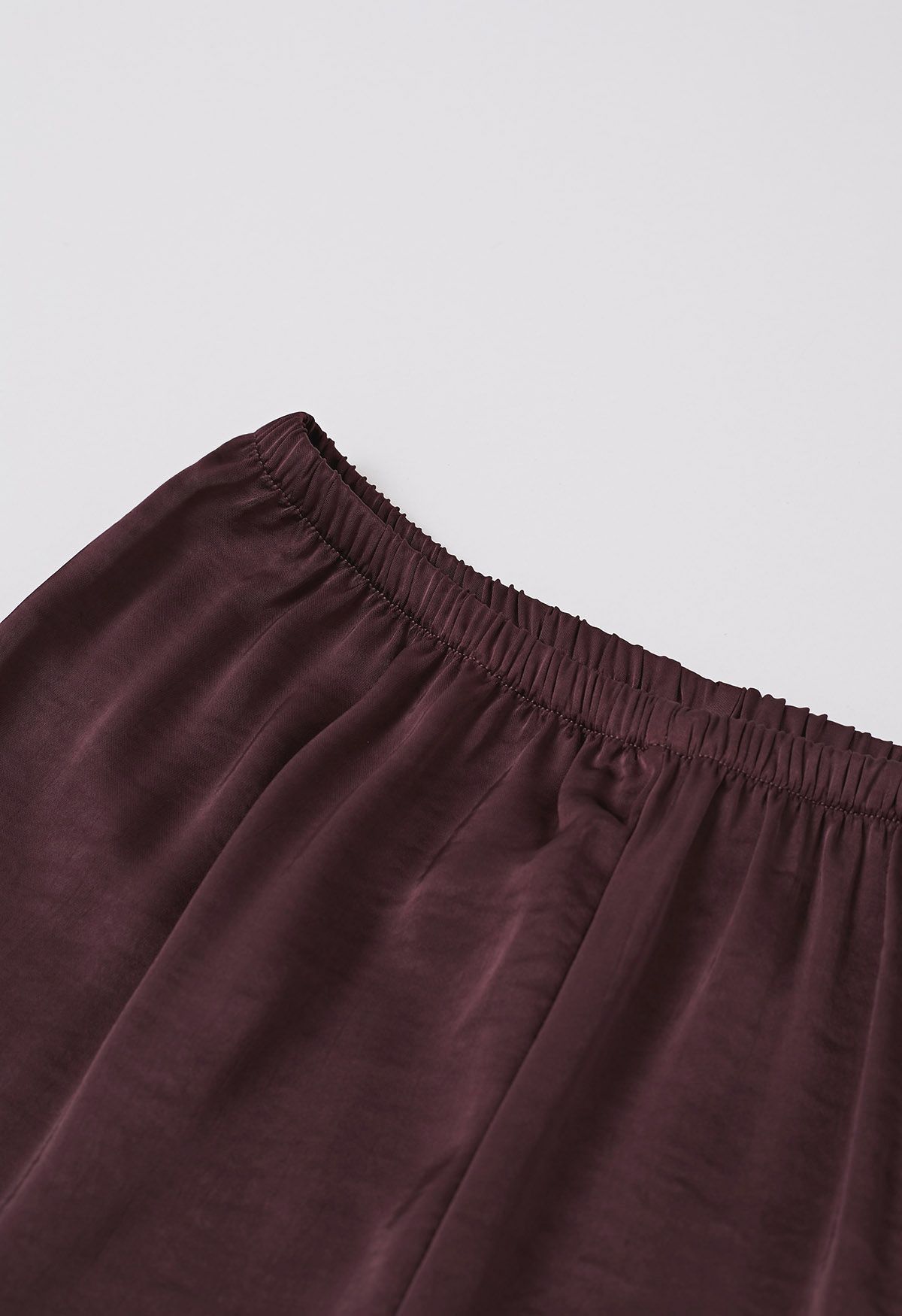 Smooth Satin Pull-On Pants in Burgundy