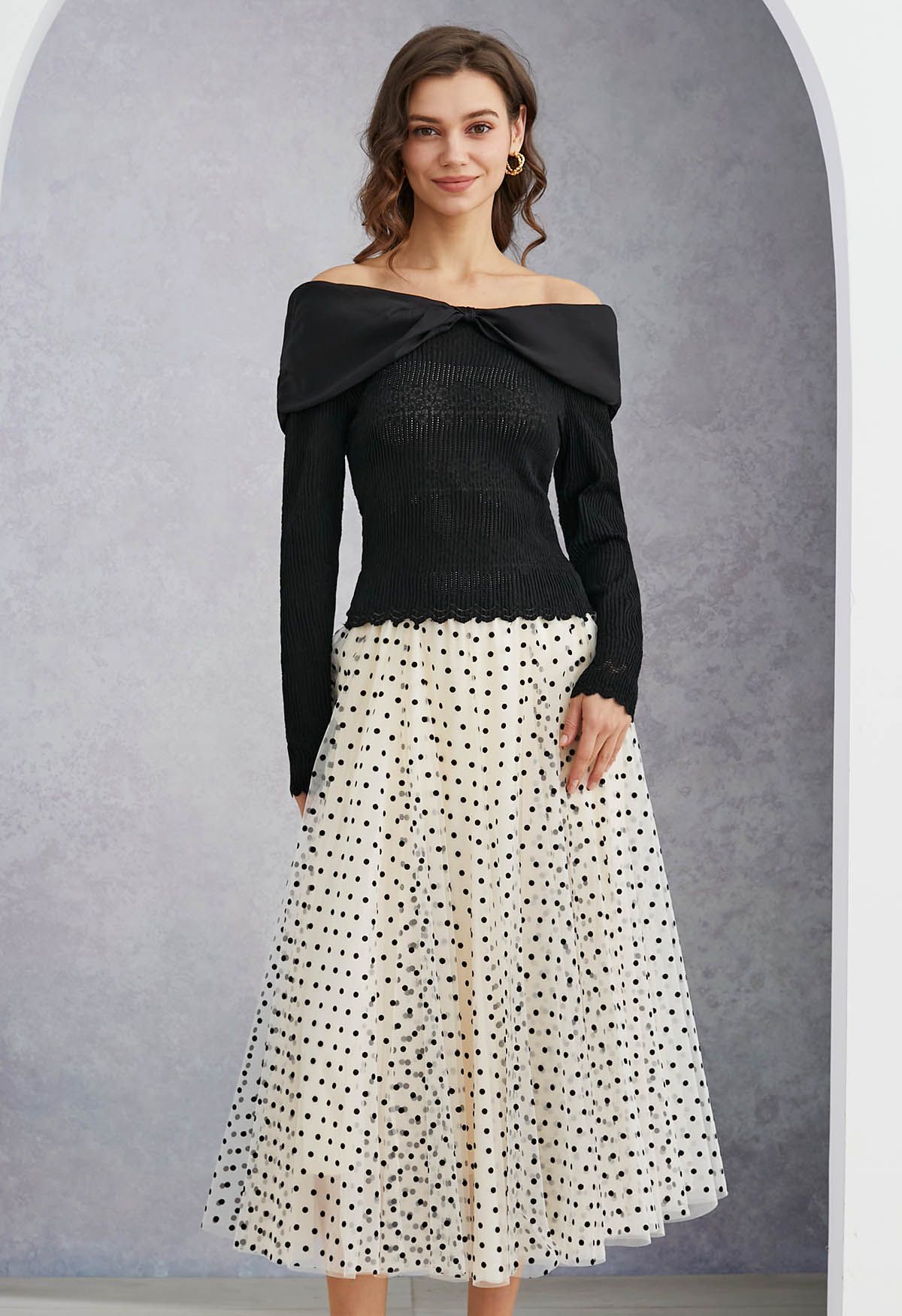 My Secret Garden Tulle Maxi Skirt in Cream Dots