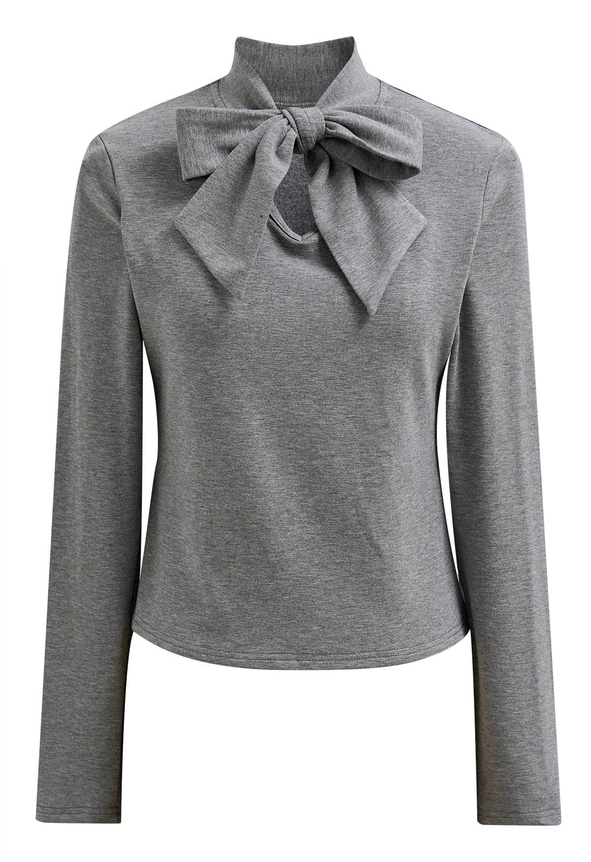 Lovely Bowknot Neckline Long Sleeves Top