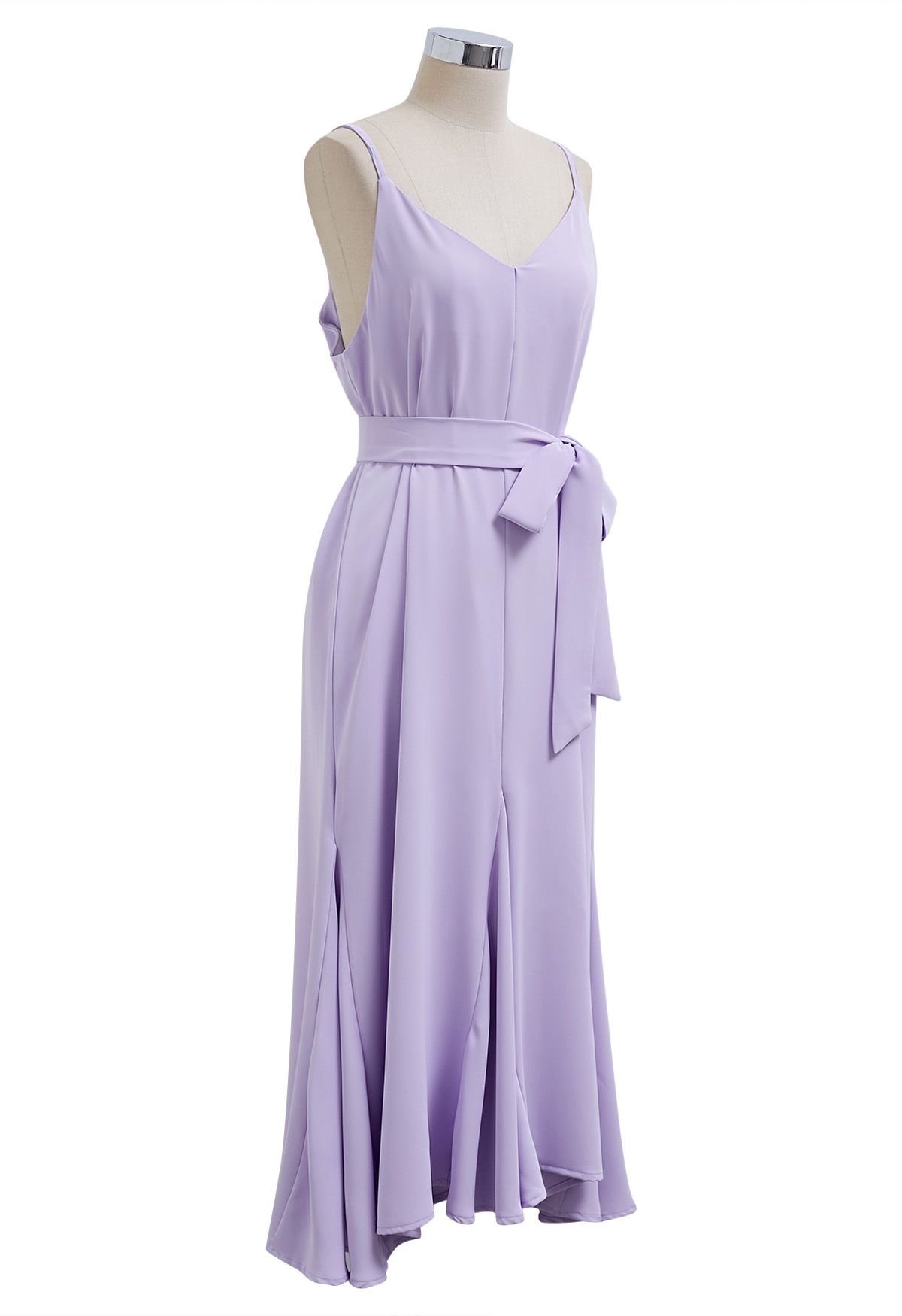 Plain Color Frilling Hem Cami Dress in Lilac