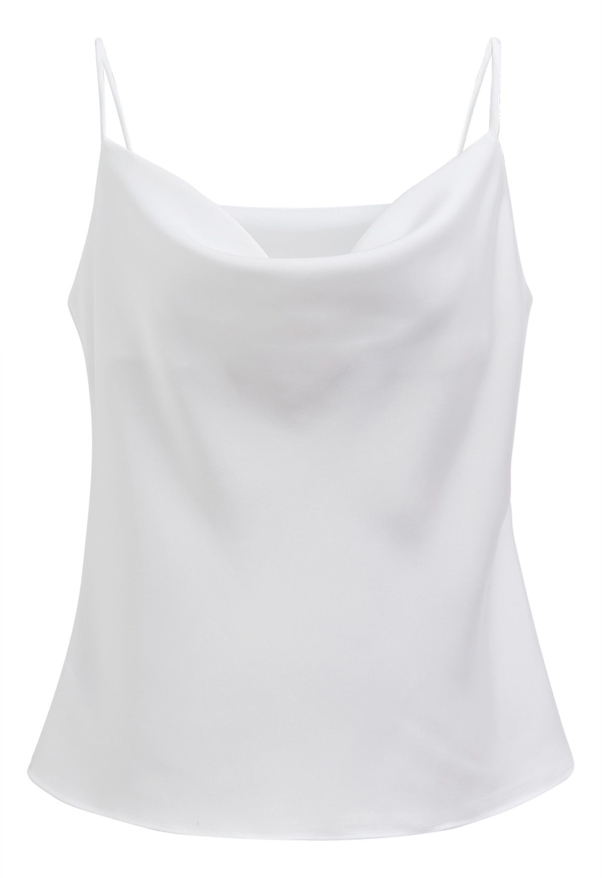 Drape Neck Satin Cami Crop Top in White