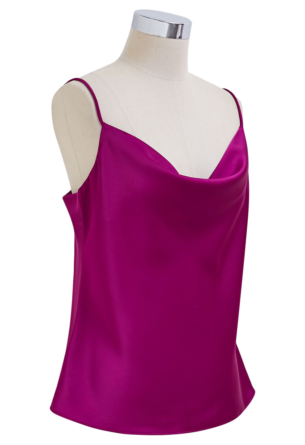 Drape Neck Satin Cami Crop Top in Magenta