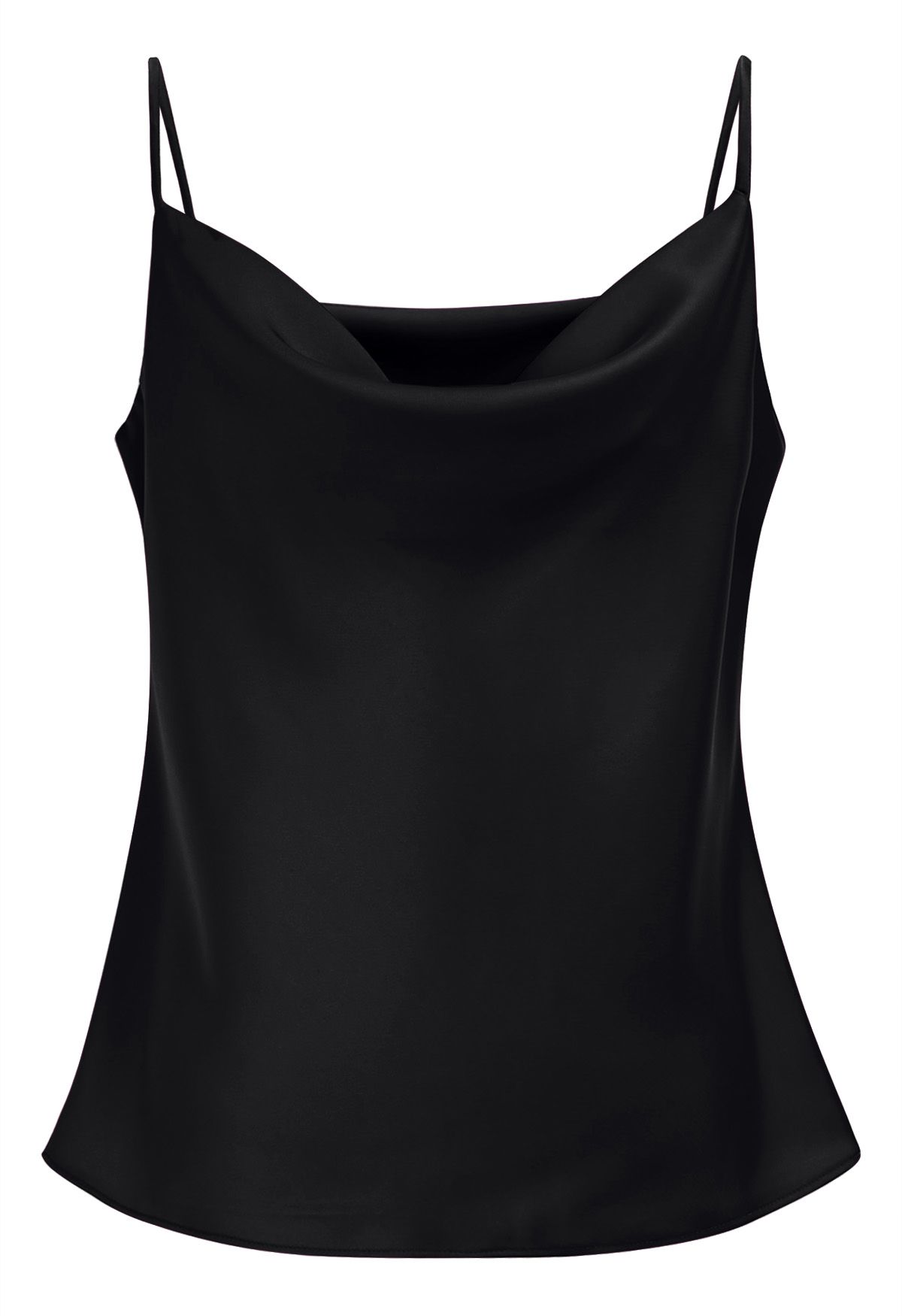 Drape Neck Satin Cami Crop Top in Black