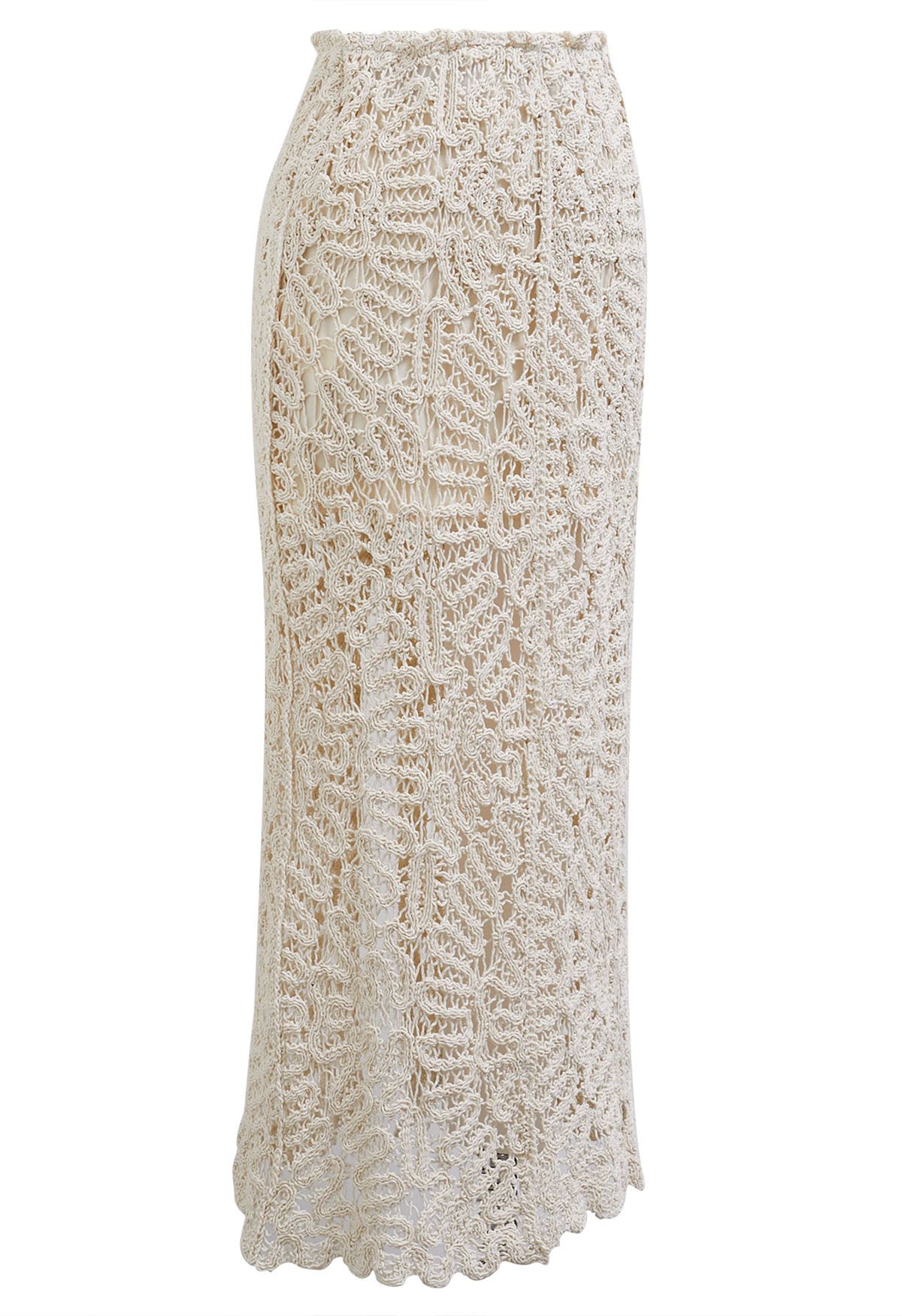 Winding Lace Crochet Back Slit Pencil Skirt