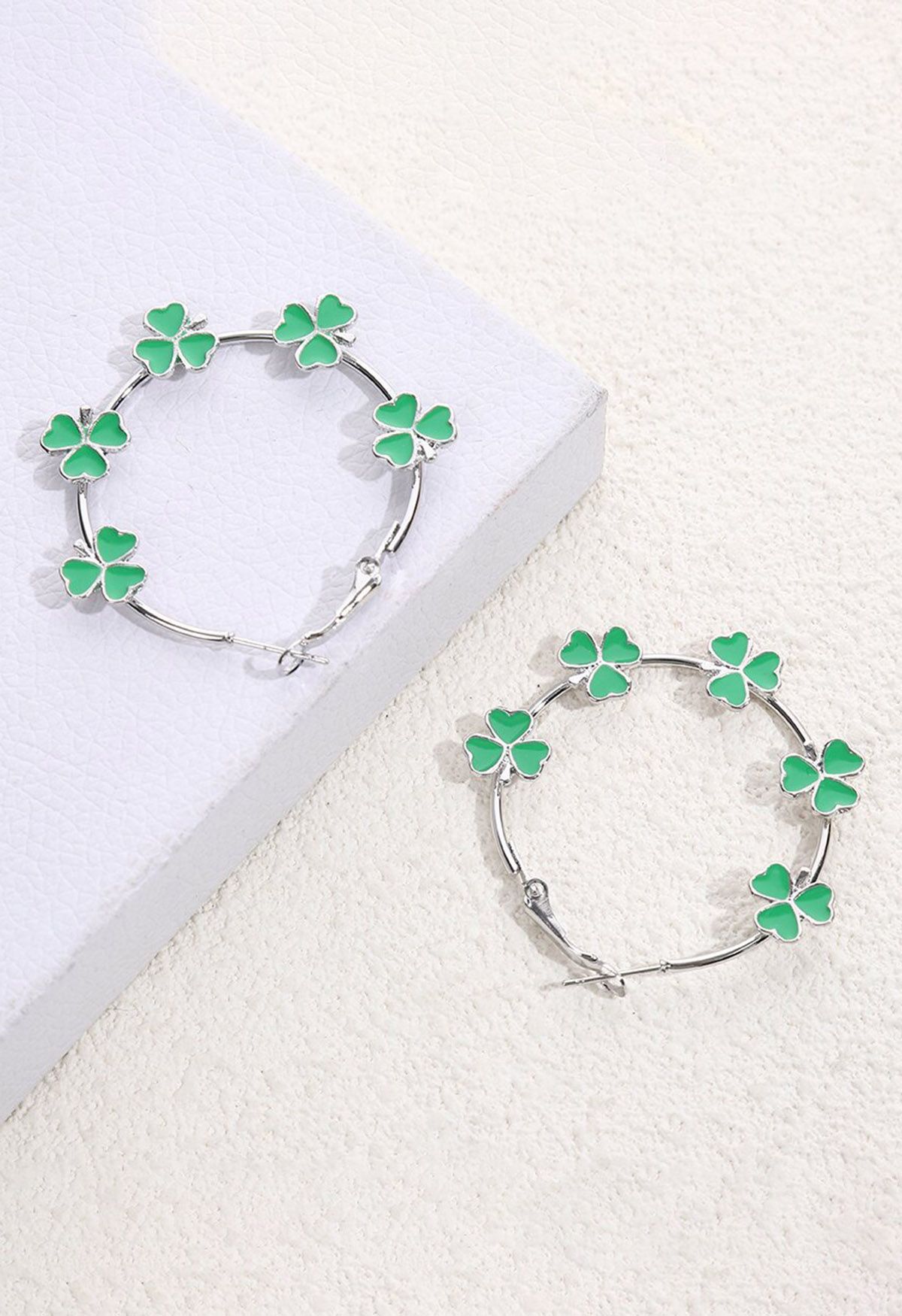 Lucky Clover Oil Spill Hoop Earrings in Silver