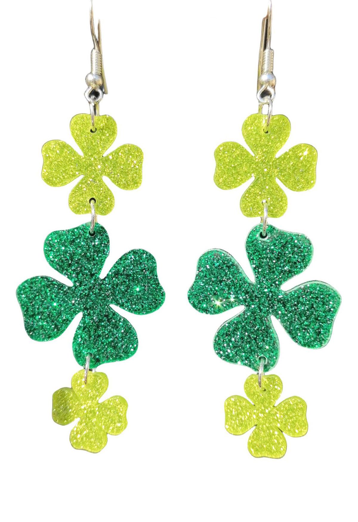 Glitter Clover Acrylic Dangle Earrings