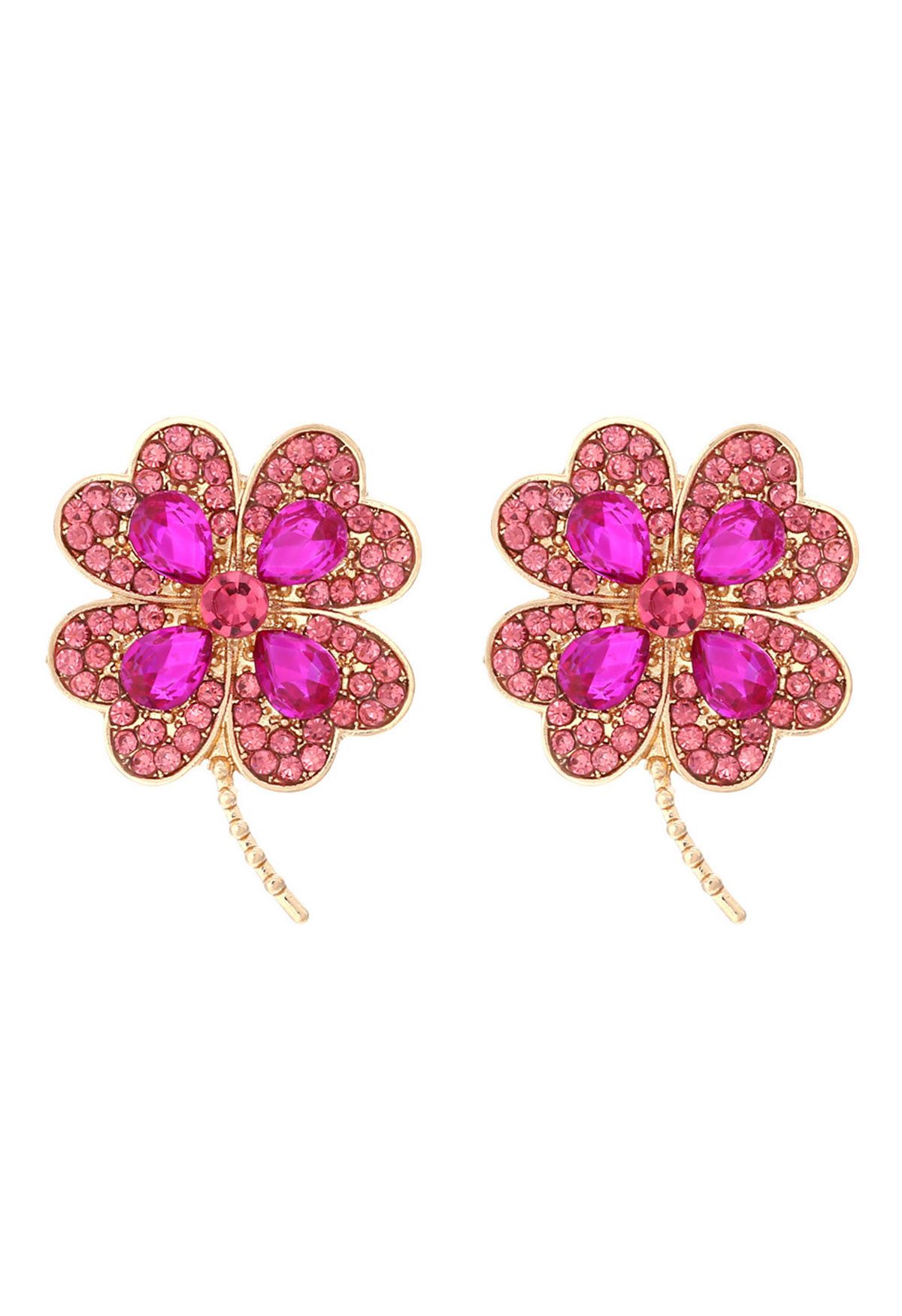 Four-Leaf Clover Earrings in Hot Pink