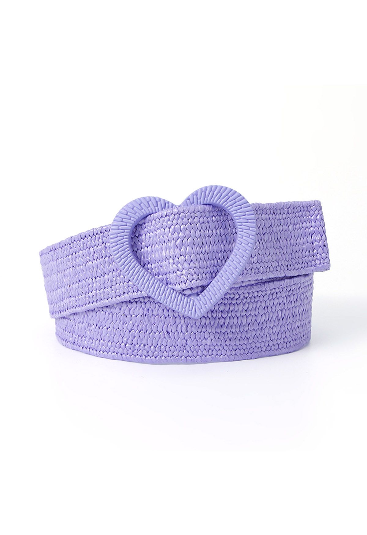 Heart Buckle Woven Straw Belt in Lilac