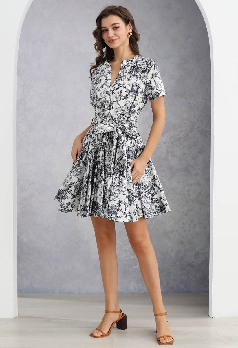 Baroque-Inspired Self-Tie Bowknot Frilling Hem Dress