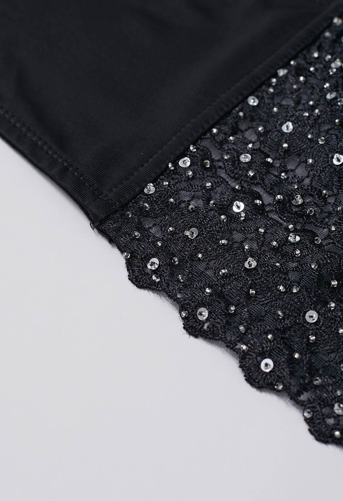 Rhinestone Lace Embroidered Bustier Mesh Crop Top in Black