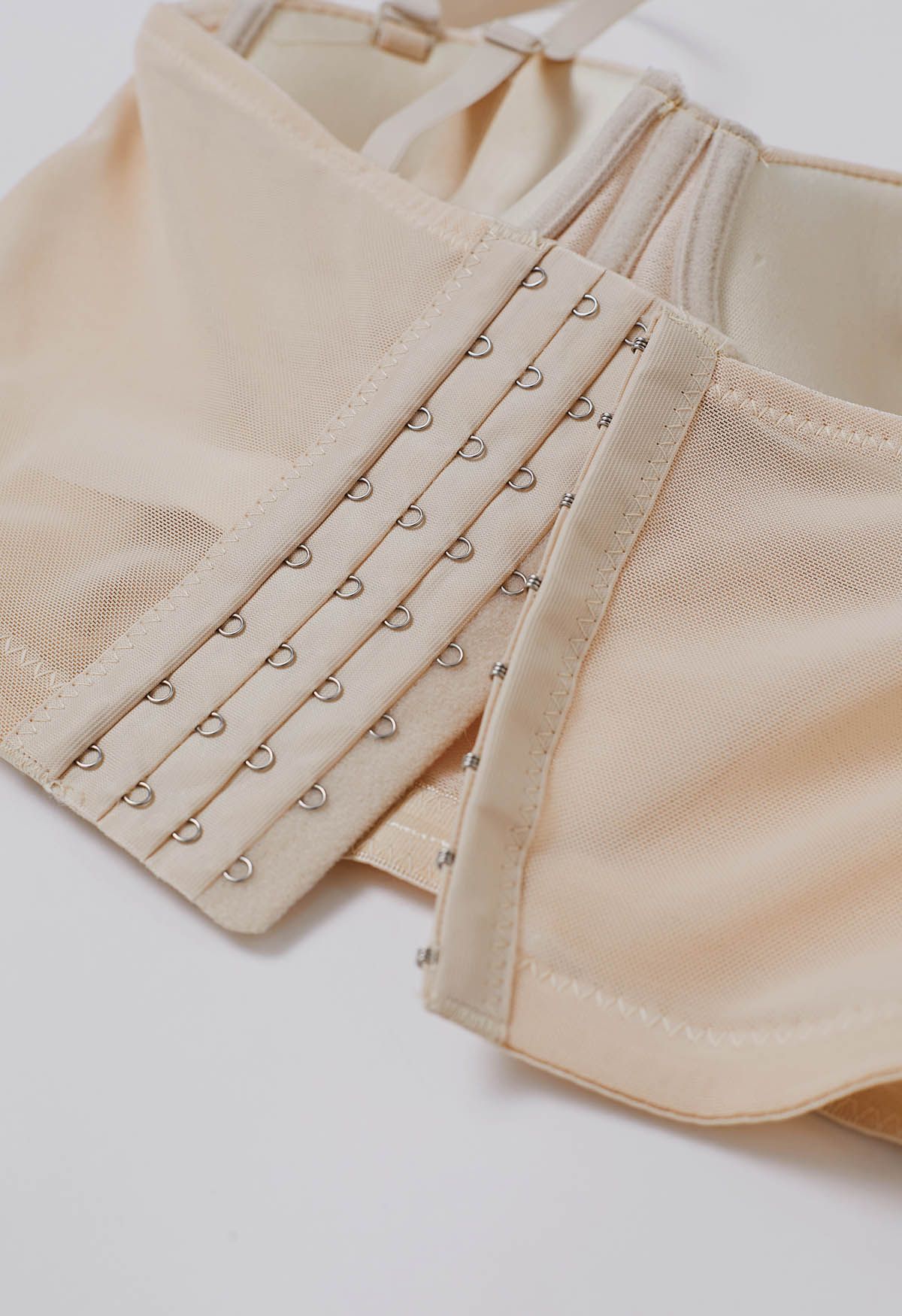 Crystal Embellished Bustier Mesh Crop Top in Apricot