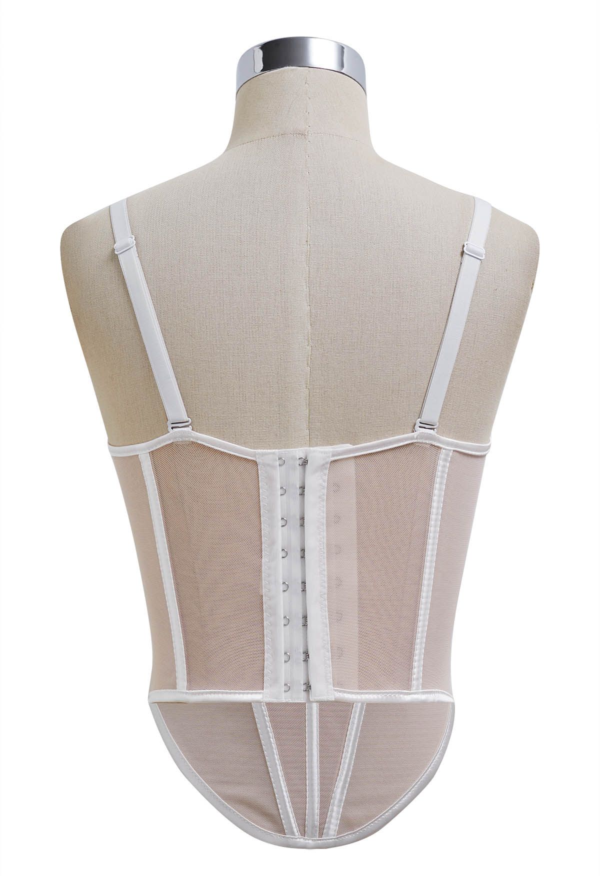 Contrast Binding Bustier Mesh Crop Top in Nude Pink