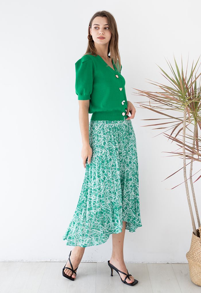 Irregular Line Pleated Asymmetric Maxi Skirt in Green
