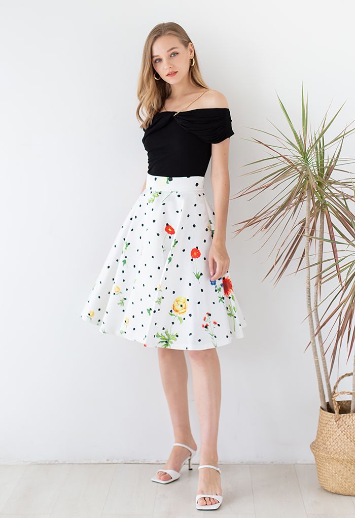 Summer Flower Dots A-Line Skirt