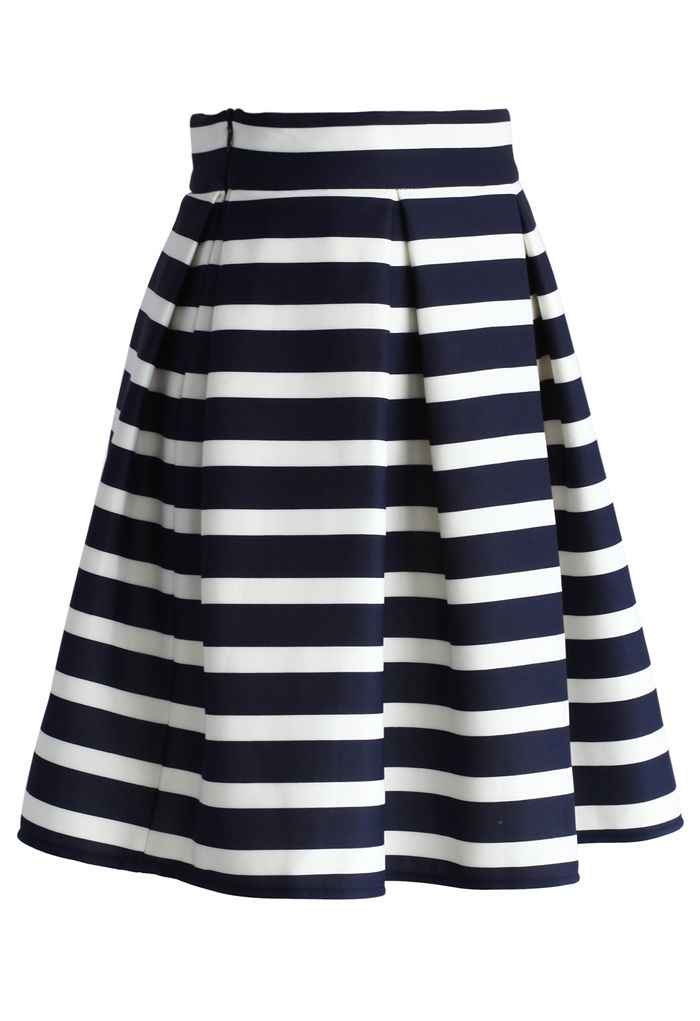 Adorable Stripe Pleated A-Line Midi Skirt - Retro, Indie and Unique Fashion