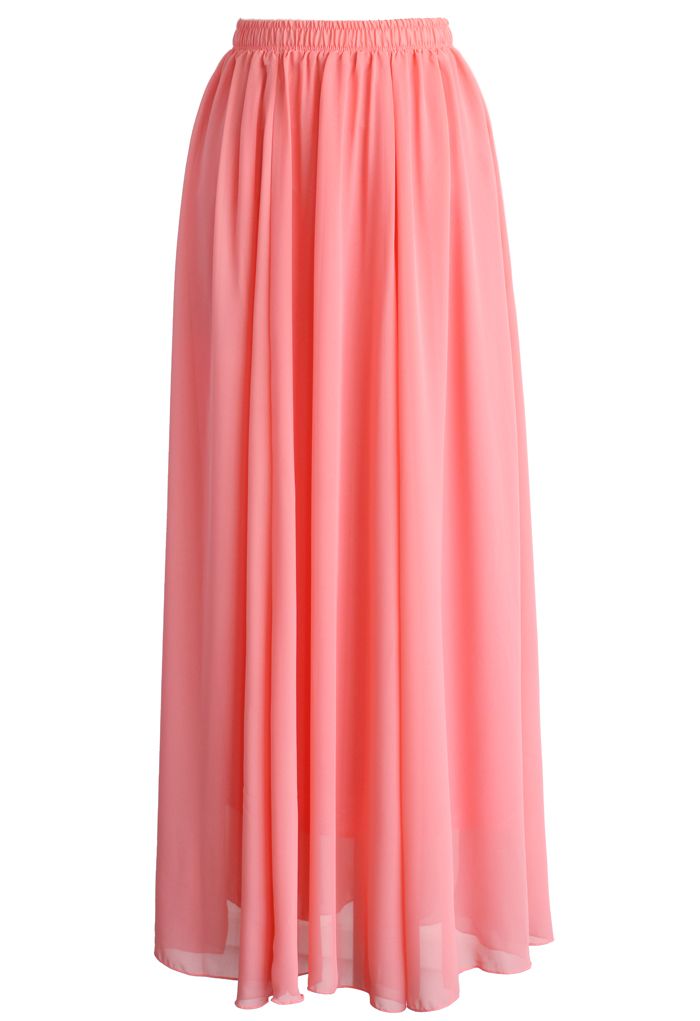 Candy Pink Chiffon Maxi Skirt - Retro, Indie and Unique Fashion
