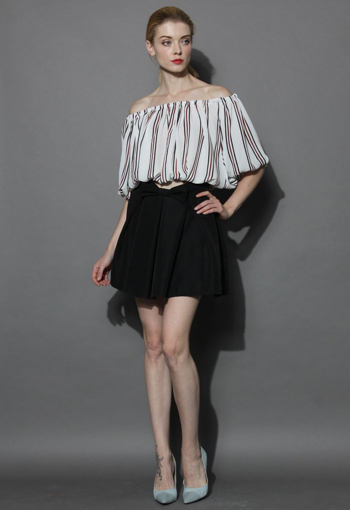 Sweet Your Heart Bowknot Pleated Skirt in Black - Retro, Indie and ...