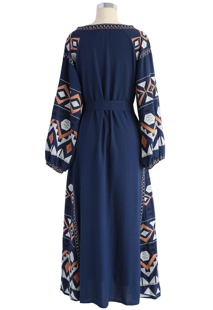 Magical Boho Embroidered Long Cardigan Navy