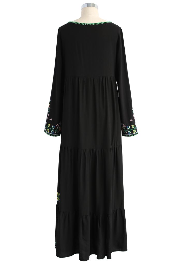 Black Prairie Embroidered Maxi Dress