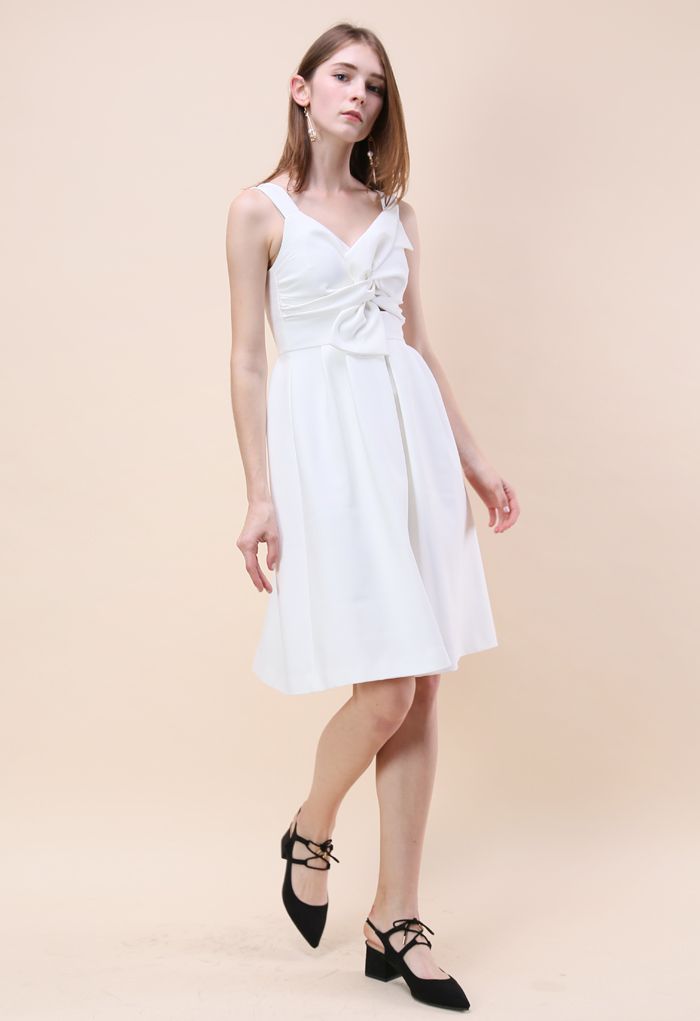 Nifty Knot Sleeveless Dress in White