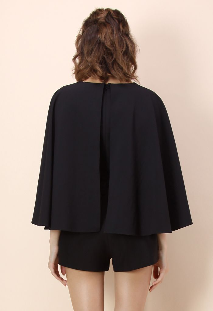 Show Your Charm Black Playsuit with Cape Sleeves  