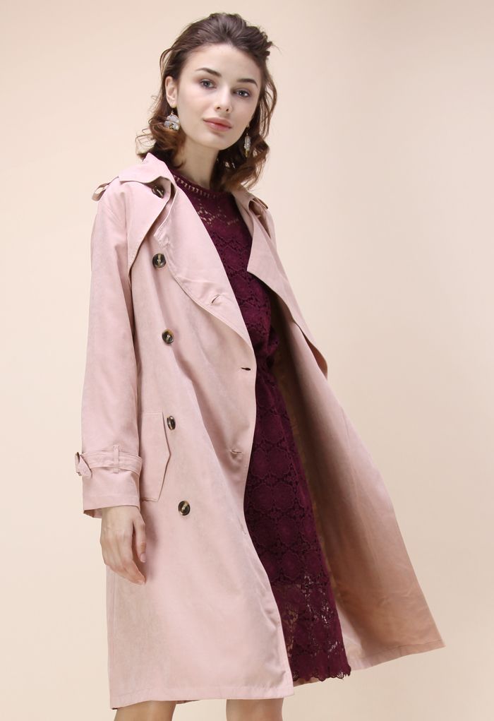 Refined Double-breasted Trench Coat in Pastel Pink