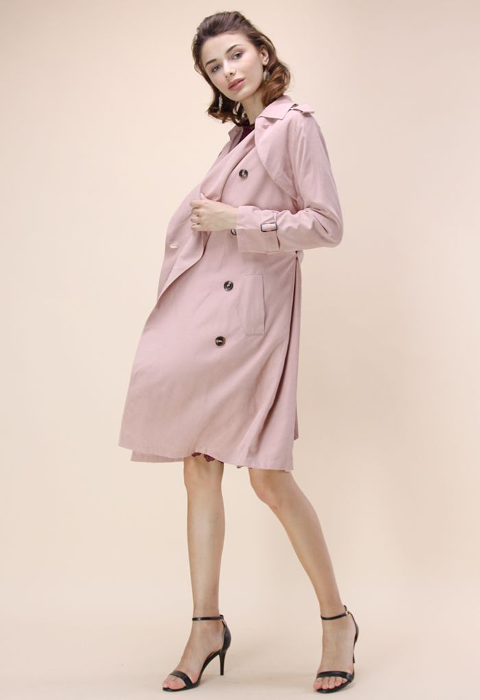 Refined Double-breasted Trench Coat in Pastel Pink