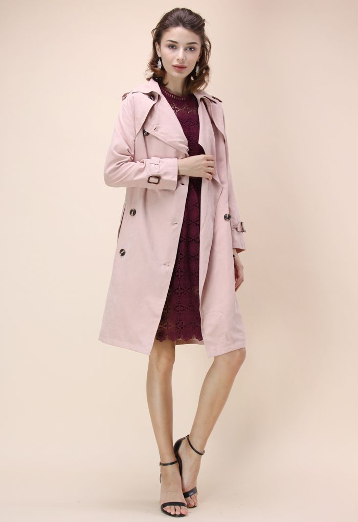 Refined Double-breasted Trench Coat in Pastel Pink