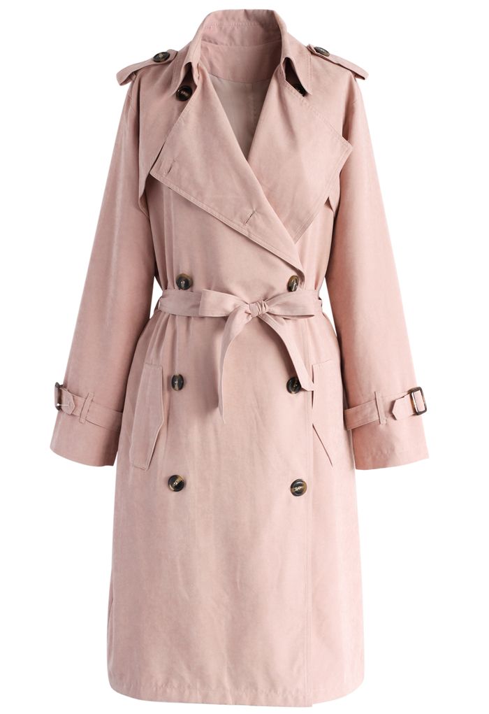 Refined Double-breasted Trench Coat in Pastel Pink