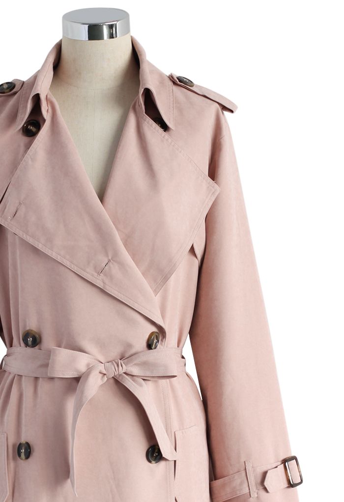 Refined Double-breasted Trench Coat in Pastel Pink