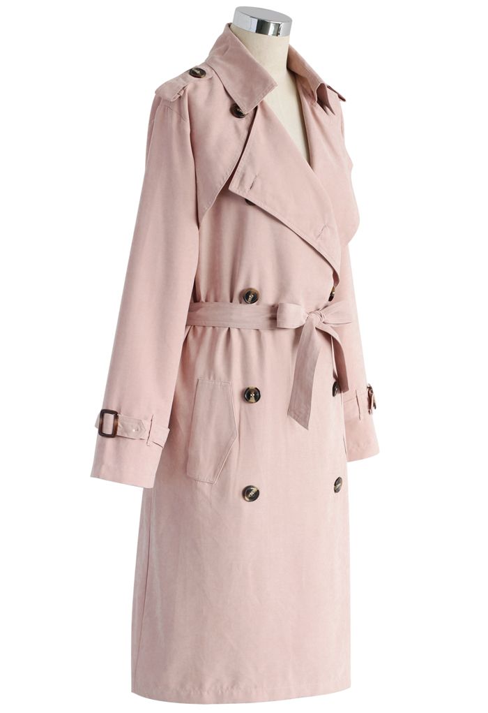 Refined Double-breasted Trench Coat in Pastel Pink