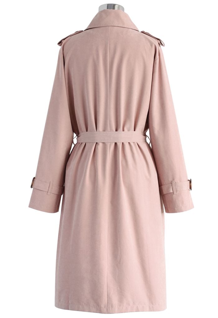 Refined Double-breasted Trench Coat in Pastel Pink