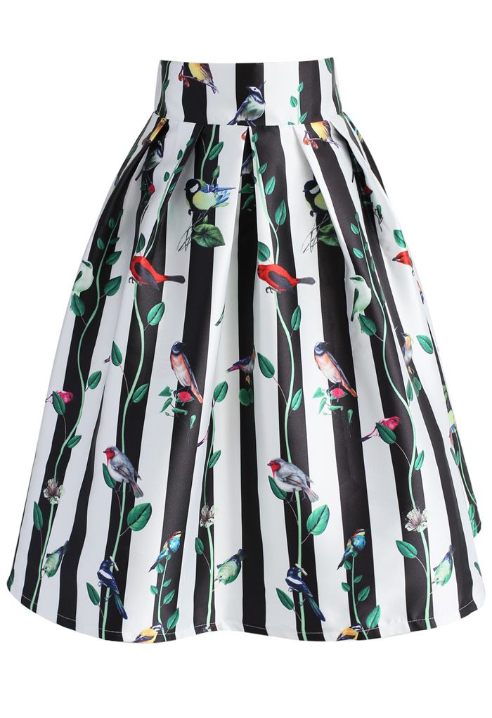 Birdie Choir Striped Midi Skirt
