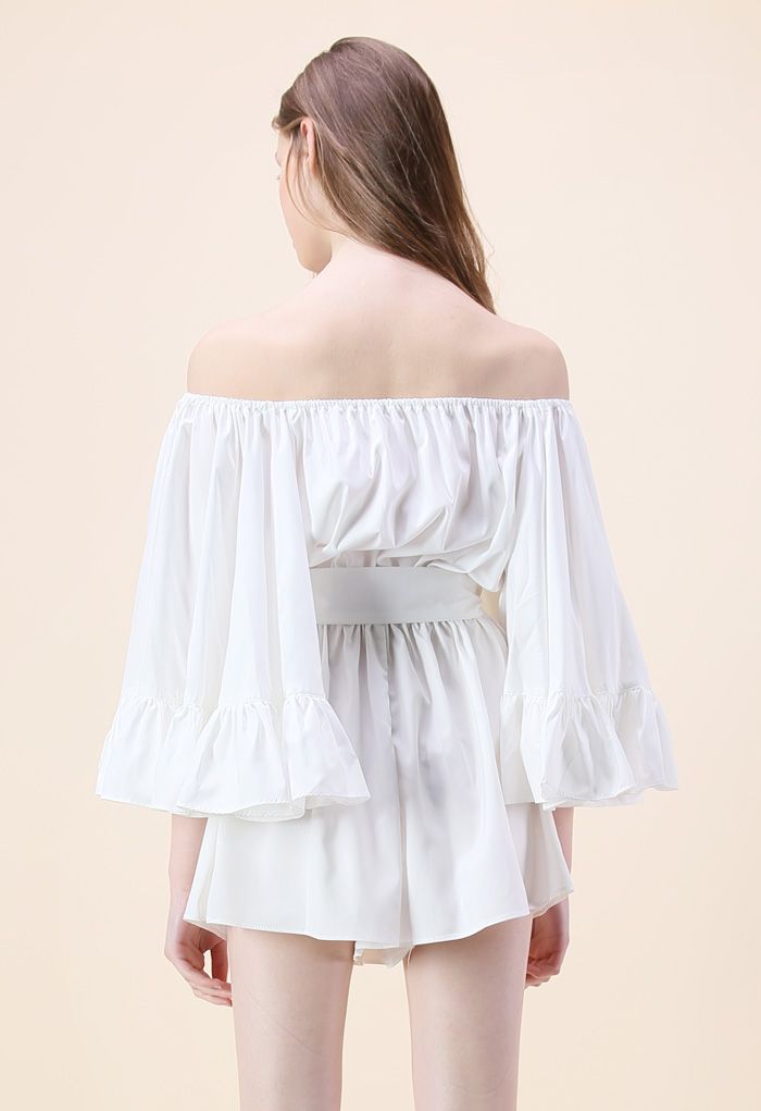 For the Frill of it Off-shoulder Playsuit in White