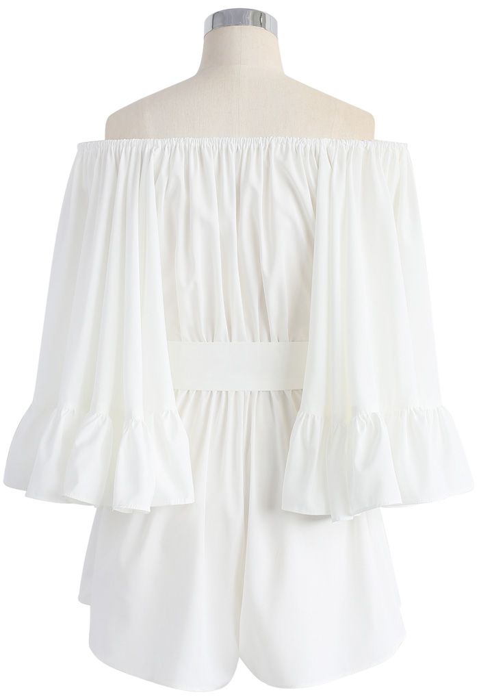 For the Frill of it Off-shoulder Playsuit in White