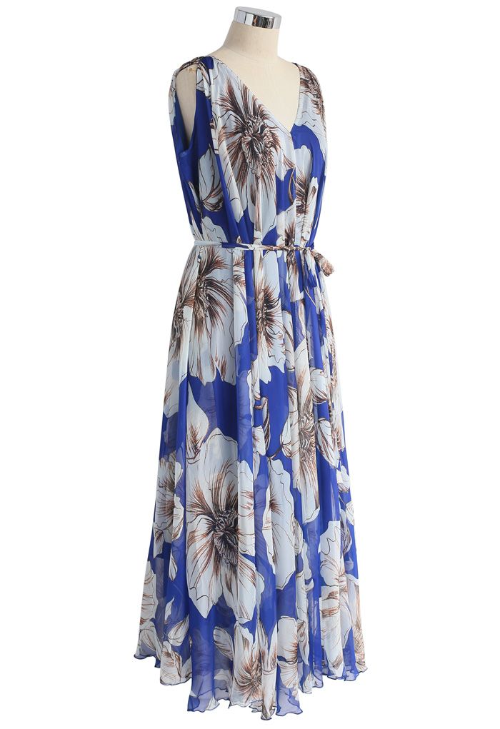 Marvelous Floral Chiffon Maxi Dress in Blue - Retro, Indie and Unique ...