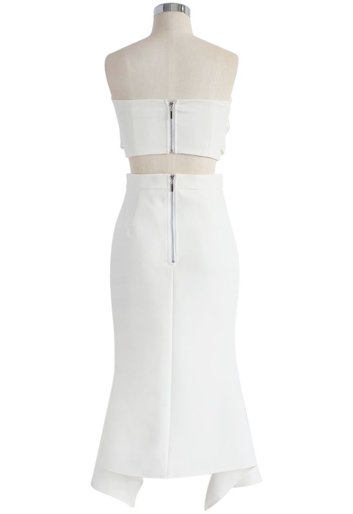 Sweet Knot Bustier Top and Flap Skirt Set in White
