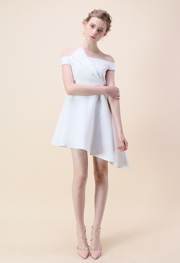 Charming in Asymmetry Off-shoulder Dress in White