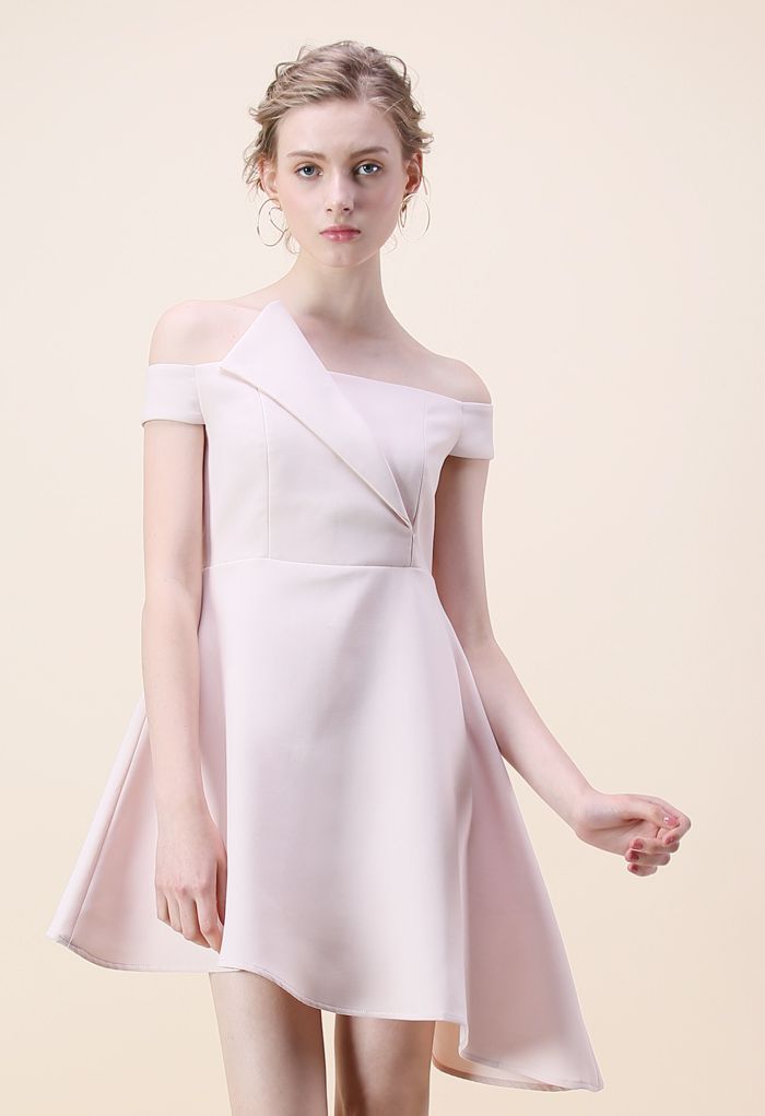 Charming in Asymmetry Off-shoulder Dress in Pink