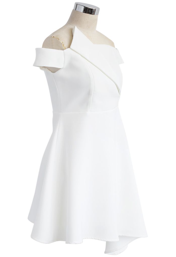 Charming in Asymmetry Off-shoulder Dress in White