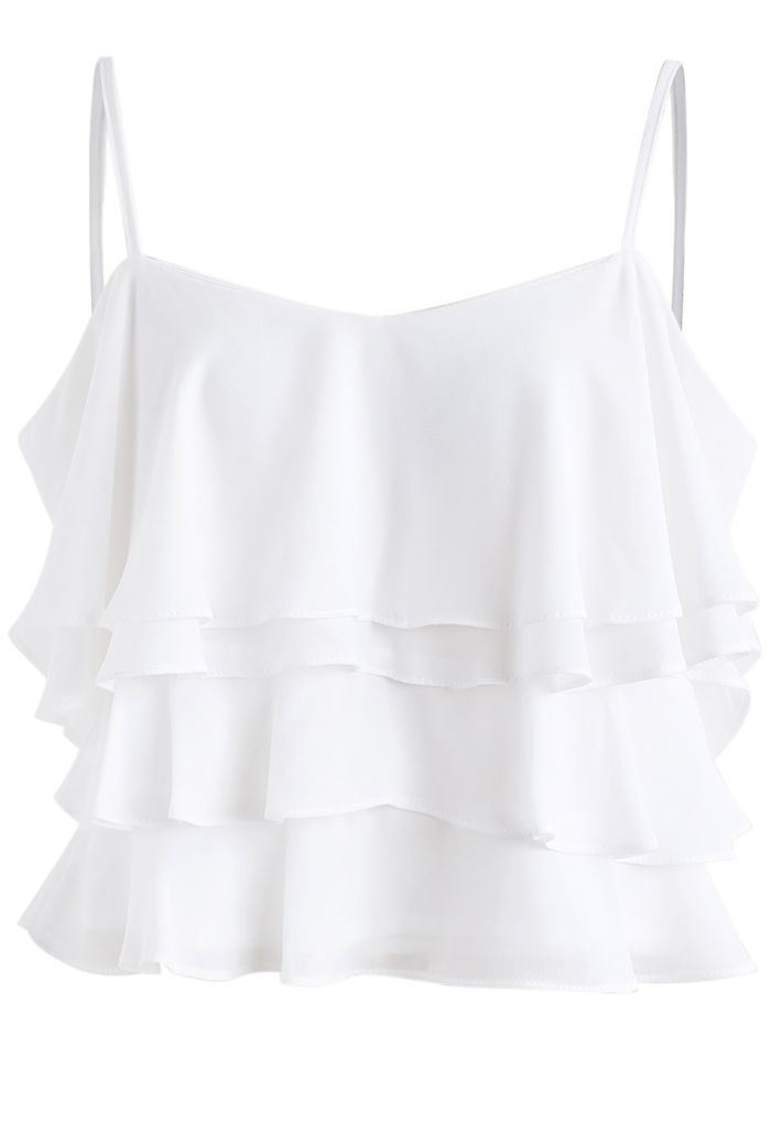 Tiered Animation Chiffon Cold-shoulder Top in White