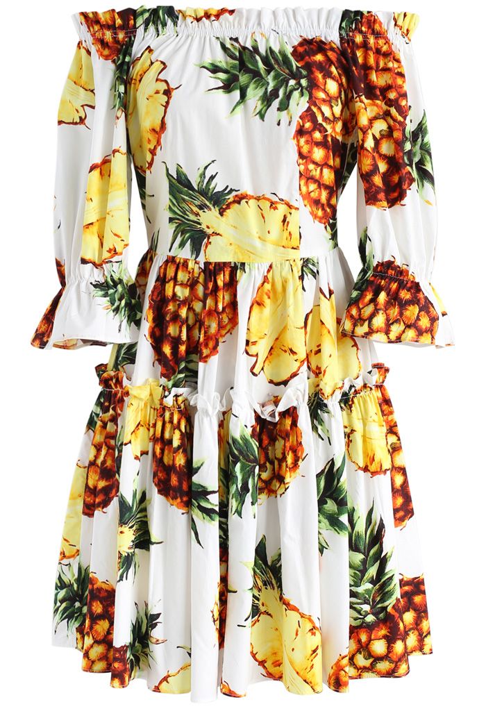 Swing with Pineapple Off-shoulder Dress in White