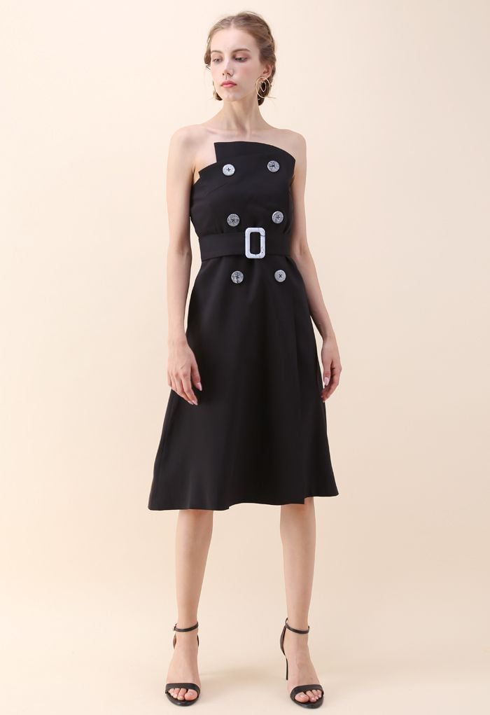 Charming Connection Double Breasted Strapless Dress in Black