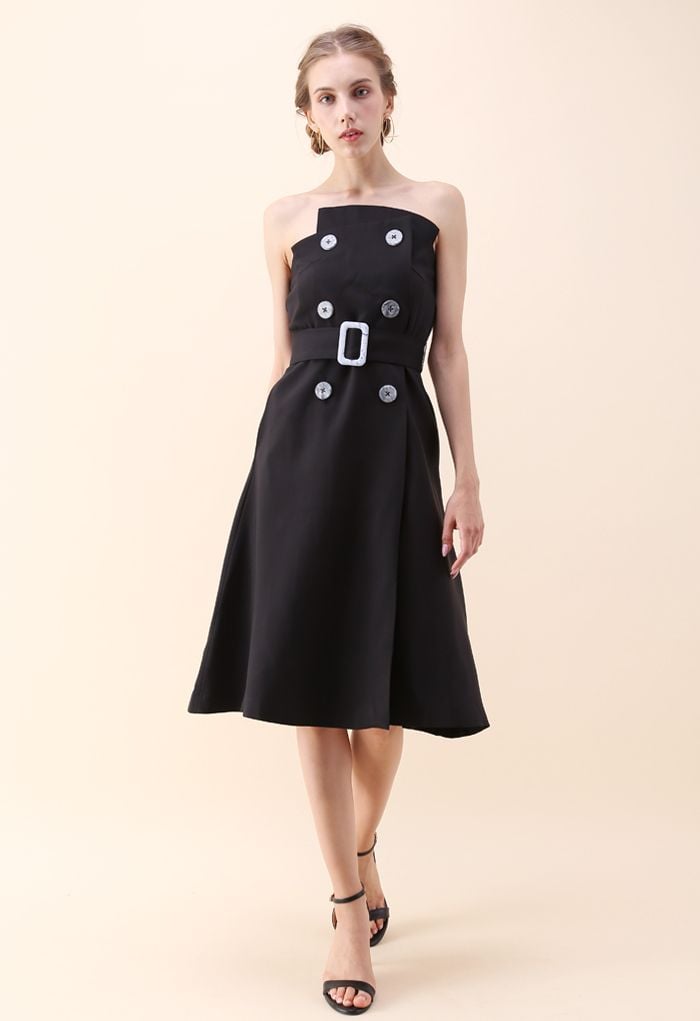 Charming Connection Double Breasted Strapless Dress in Black