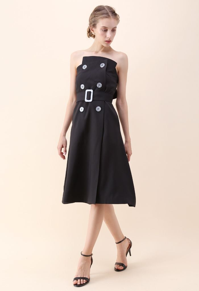 Charming Connection Double Breasted Strapless Dress in Black