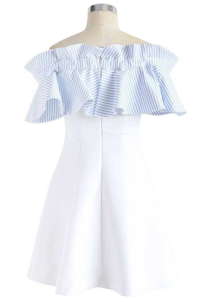 Nifty Breeze Off-shoulder Dress in Blue Stripe