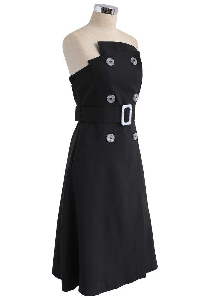 Charming Connection Double Breasted Strapless Dress in Black